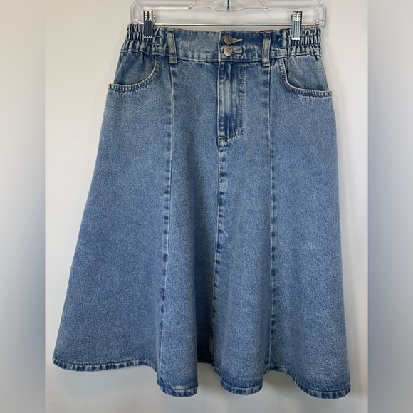 SHEIN Blue Denim Midi Skirt Size Large NWOT - Picture 1 of 7